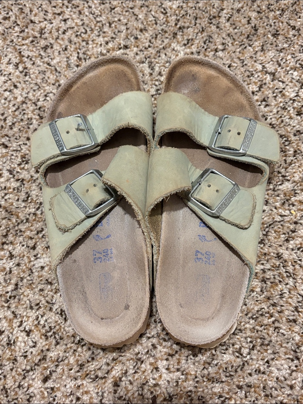Birkenstock Two-Strap Suede Sandals in Pale Green